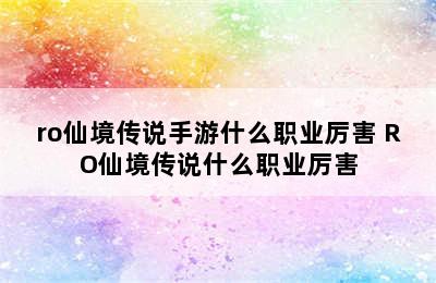 ro仙境传说手游什么职业厉害 RO仙境传说什么职业厉害